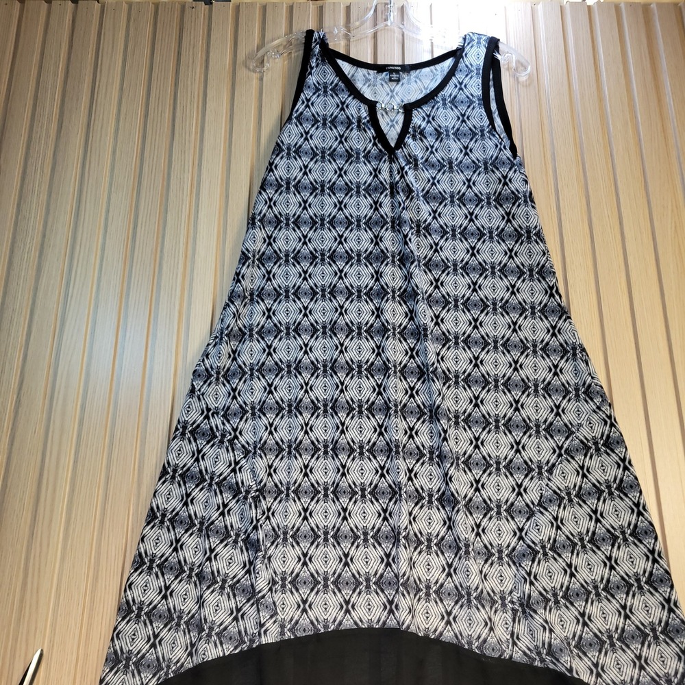 Espresso Womens Geometric Diamond Print High Low Sharkbite Dress Black White L